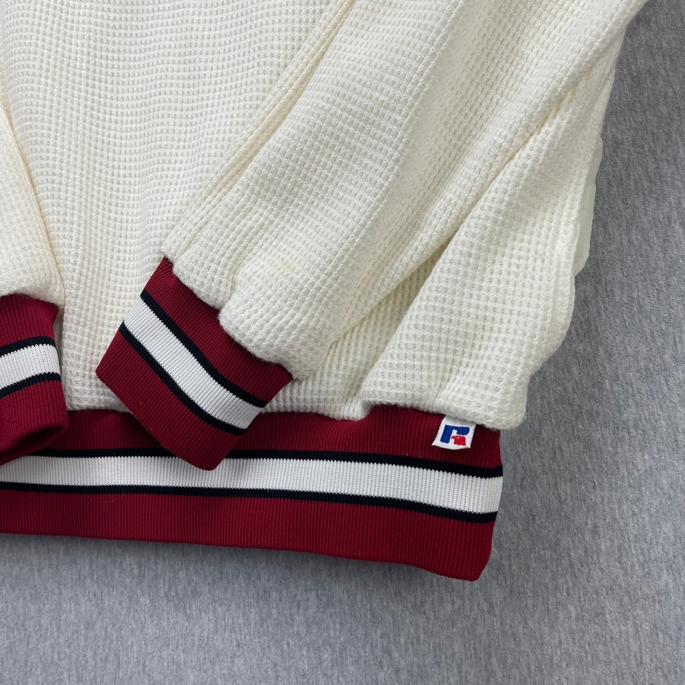 Vintage Arkansas Razorbacks Sweater Mens XL White Waffle V Russell Athletic USA - Picture 6 of 11